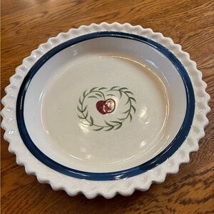 Elegant Cream and Blue Ceramic Pie Dish